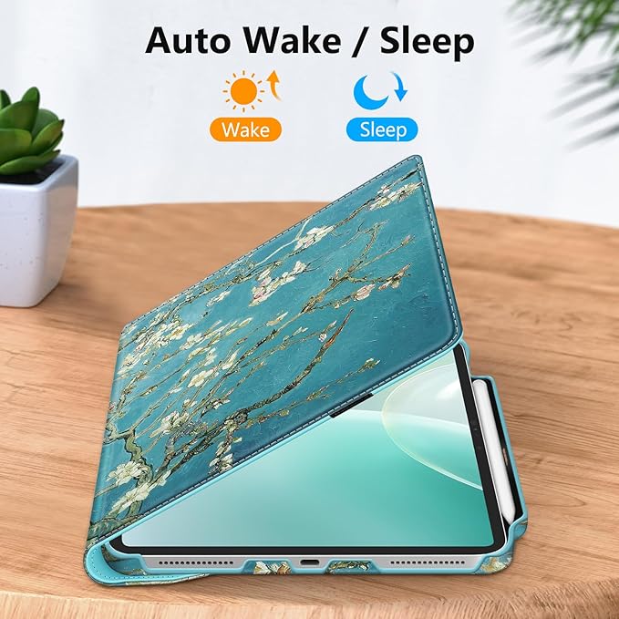 Fintie Rotating Case for iPad Pro 13-inch (M5) 2025 / (M4) 2024 with Pencil Holder - 360 Degree Swiveling Protective Stand Cover with Auto Wake/Sleep, Blossom