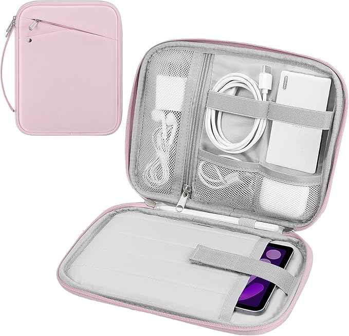 MoKo 7-8 Inch Tablet Sleeve Carrying Case with Handle, Padded Protective Travel Bag for iPad Mini A17 Pro/6th 8.3'', iPad Mini 5/4/3/2th 7.9", Pink