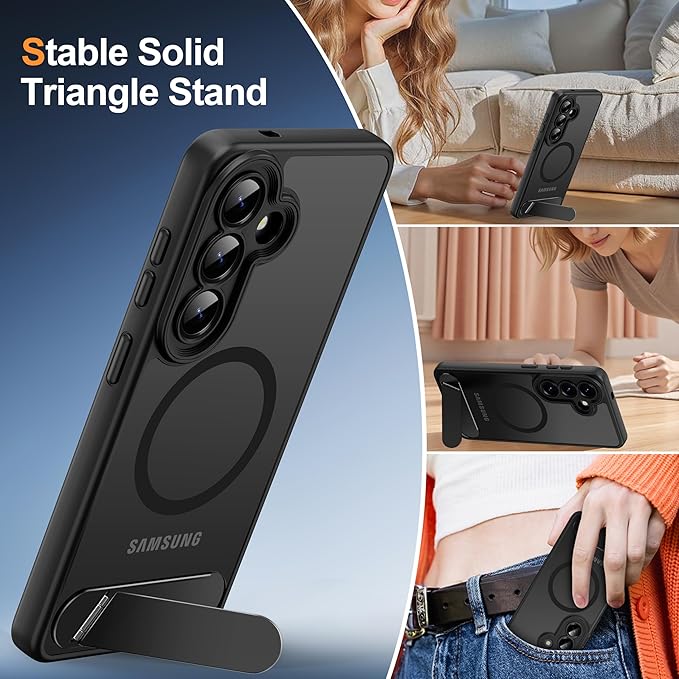 Magnetic for Samsung Galaxy S26 Case, [Compatible with MagSafe][Full Camera Protection][Built-in Invisible Kickstand] Translucent Matte Phone Case for S26 6.3" - Black