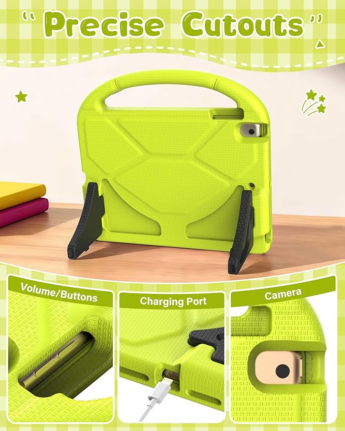 Kids Case for iPad 5th/6th Generation (9.7-inch, 2017/2018), iPad Air 2/Pro 9.7 Case with Screen Protector, Durable Shockproof Lightweight Cover with Handle/Stand for Kids, Light Yellow