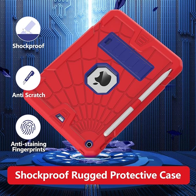 New iPad 5th 6th Generation Case 9.7 inch 2017 2018 Released with Stand & Pencil Holder | Kids Friendly 3-Layer Heavy Duty Rugged Protective Shockproof | Red & Blue