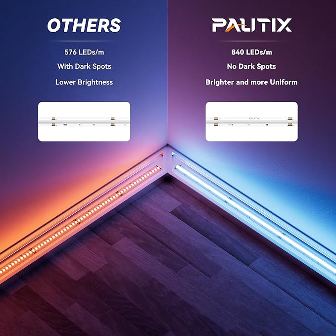 PAUTIX RGB COB LED Strip Light IP65 Waterproof,UL Listed 24V Color Changing Flexible Tape Lights 16.4ft/5m Multicolor,for TV,Bedroom,Bathroom,Party DIY Decoration(Adapter&Controller Not Included)