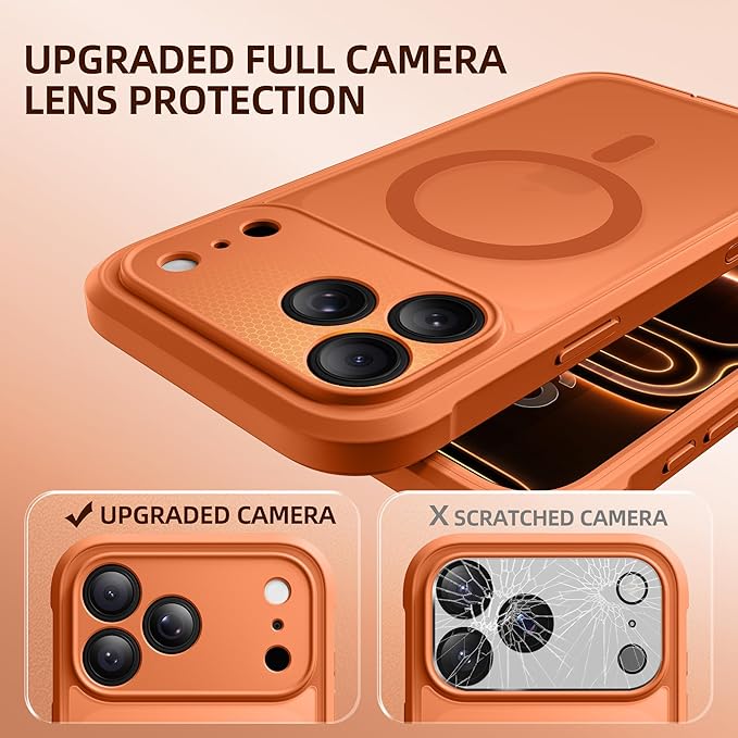 BERFY for iPhone 17 Pro Max Case, Compatible with MagSafe, Built-in Glass Screen Protector, Camera Protection, Shockproof Full Body Phone case 6.9", Translucent Cosmic Orange