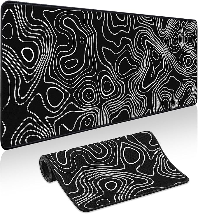 Mouse Pad Gaming - Desk Mat for Keyboard and Mouse - Large Mouse Pads for Desk, Black Topographic Gaming Mousepad with Non-Slip Base, Desks Pad (31.5" X 11.8") for Game, Office and Home