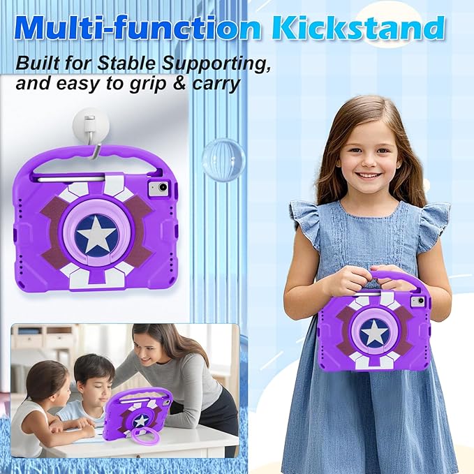 Case for iPad Air 11-inch M3 (2025) / M2 (2024), iPad Air 5th (2022) / 4th Generation (2020) 10.9 Inch, Fully-Body Rugged Heavy Duty Shockproof Case with Kickstand for Kids (Light Purple)