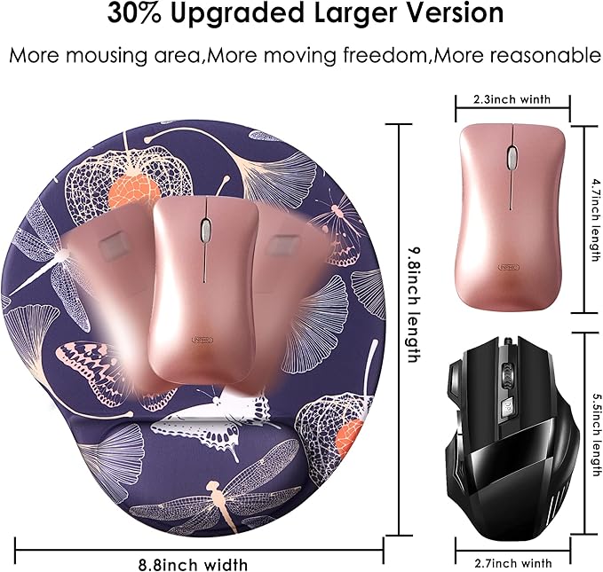 Ergonomic Mouse Pads with Wrist Support,Cute Mouse Pad with Wrist Rest,Comfortable Mouse Pad for Home Office Gaming Working Computers Laptop,Pain Relief with Non-Slip PU Base (Golden Leaf)