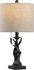 JONATHAN Y 20.5" Antique Black Rustic Antler Table Lamp for Bedroom Farmhouse Decor, Mini Faux Antler Desk Lamp with Gray Linen Shade, Lodge Cabin Nightstand Lamp, LED Bulb (JYL1031B)
