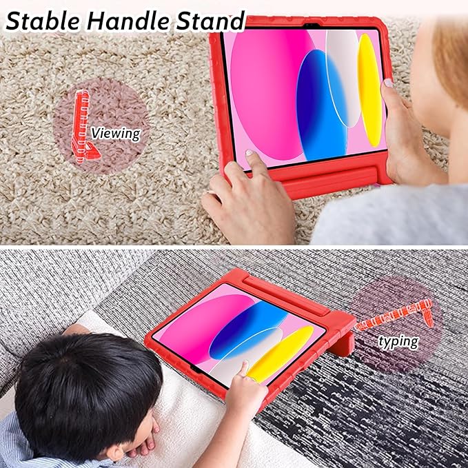 Dteck Kids Case for iPad 10th Generation 10.9" 2022,iPad 10th Gen Case with Pencil Holder, Shockproof Rugged Lightweight EVA Handle Stand Child Proof Kids Case for 10.9 inch iPad 10th Generation,Red