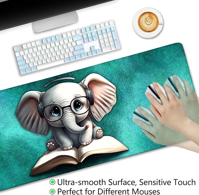 LIMKRIAN Elephant Mouse Pad, Large Extended Non-Slip Gaming Mat for Desk, Cute Keyboard and Mouse Pad for Computer, Laptop, Office Work, and Home, Stylish Desk Accessories (31.5x11.8 in)