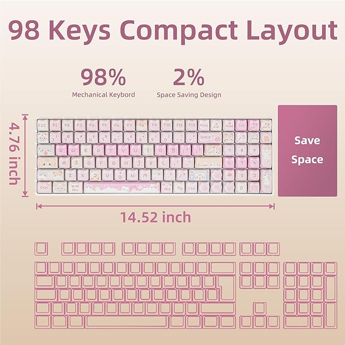 ZORNHER ZH100 Wireless Cat Mechanical Keyboard,98% Pink Cute Creamy Keyboard with Number Pad,Full Size Girly Kitty Gaming Keyboard,Meow Meow Squad Keycaps,Silent Quiet Switches,Hot-Swappable