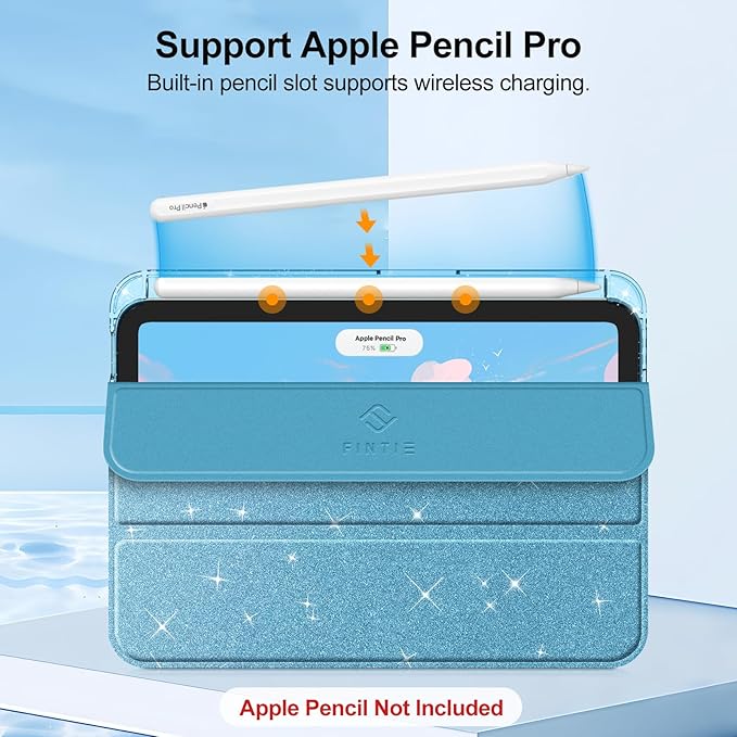 Fintie Slim Case for iPad Mini 7 (A17 Pro, 7th Generation) 2024 / iPad Mini 6 (6th Gen) 8.3 Inch - [Built-in Pencil Holder] Glittering Sparkly Shockproof Cover w/Shiny Clear Back Shell, Blue