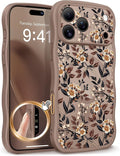 GVIEWIN for iPhone 17 Pro Max Case Compatible with MagSafe [Curly Wave Edge][Full Camera Protection] Floral Translucent Shockproof Magnetic Women Phone Case for 17 Pro Max, Bunchflower/Brown