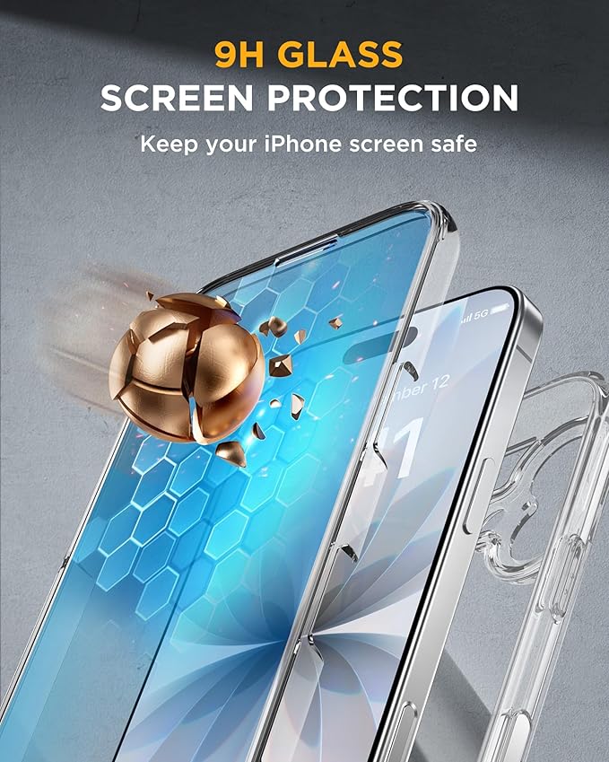 Miracase for iPhone 17 Case 6.3'', Full-Body Military Grade Drop Protection Outdoor Phone case with Built-in Glass Screen &Camera Control,Easy Installation,Compatible with MagSafe,Clear