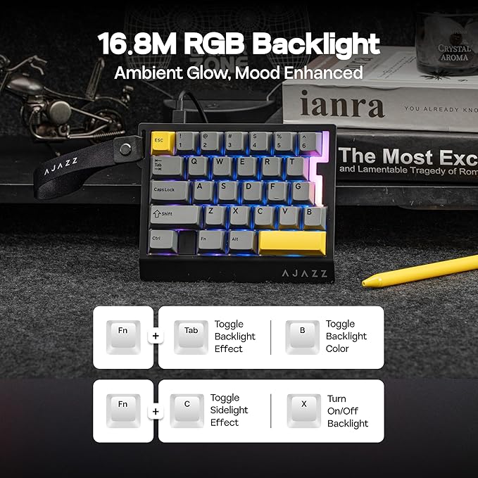 MechLands AJAZZ AK029 One Handed Gaming Keyboard, 8Khz Polling, 29 Keys Rapid Fast Wired Keyboard, SOCD & DKS, Magnetic Switch, Adjustable Actuation, RGB Backlits, Aluminum Plate (Black)