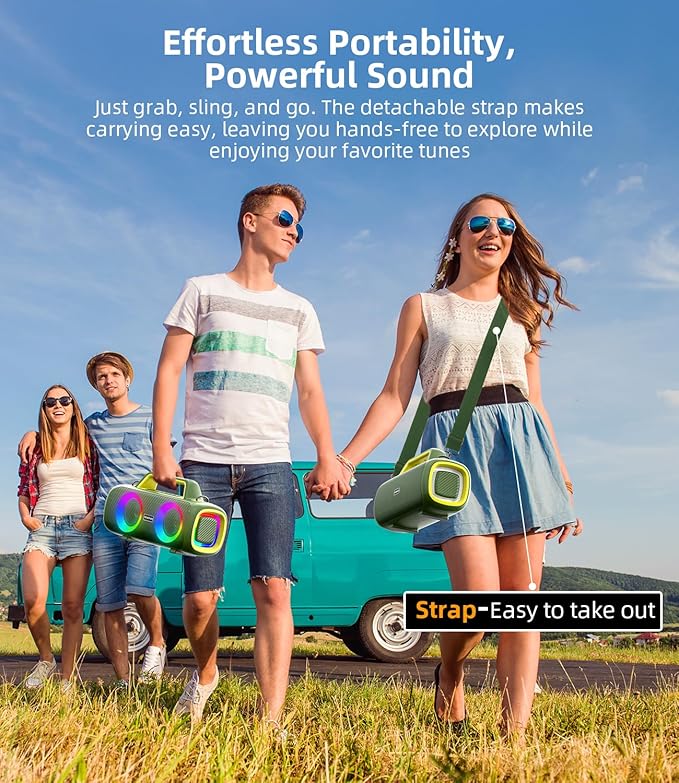 Portable Bluetooth Speaker 140W, Loud Wireless Speaker with 2 Subwoofers & Bass Boost, IP65 Waterproof Outdoor, 12000mAh Battery 24H Playtime, RGB Lights, TF/AUX/Mic Input for Home, Party, Outdoor