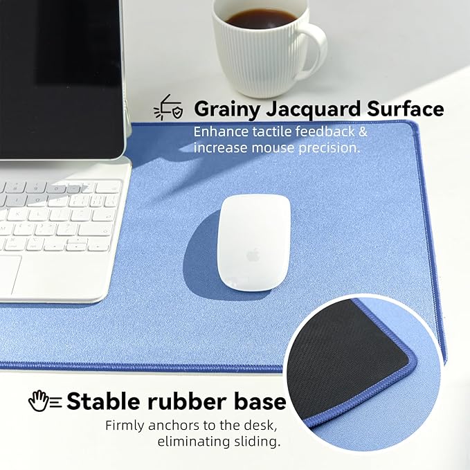 Reniteco Waterproof Large Gaming Mouse Pad with Durable Stitched Edges, Non-Slip Rubber Base, Grainy Jacquard Mouse Mat Desk Pad for Home Office Gaming, 35.4''x15.7''x0.12'', Matte Blue