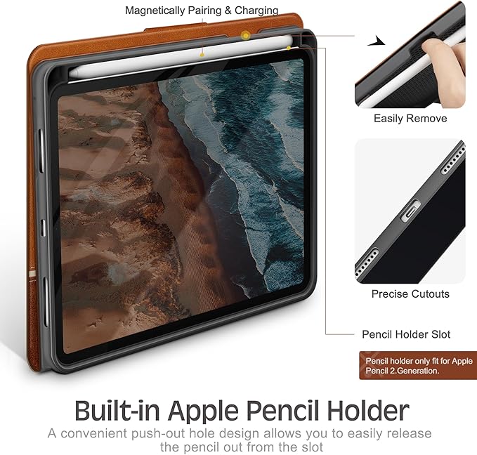 KingBlanc Case for iPad mini 7 (A17 Pro), iPad mini 7th/6th Generation (2024/2021) Vintage Vegan Leather Cover with Pencil Holder, Auto Sleep/Wake, Stand with Viewing & Drawing Angles, Brown
