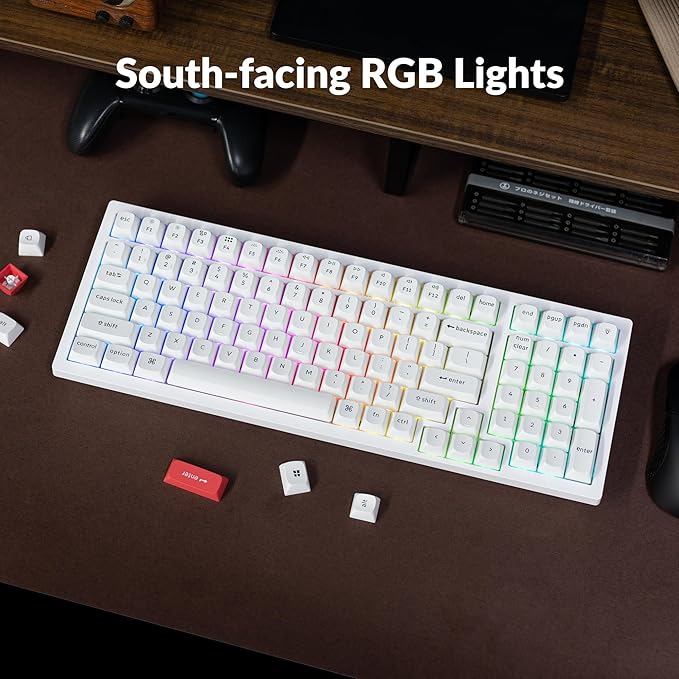 Keychron K4 Pro QMK/VIA Custom Wireless Mechanical Keyboard, Programmable Hot-swappable 100 Keys, RGB Backlight Wired Gaming Keyboard with K Pro Brown Switches for Mac/Windows/Linux - White