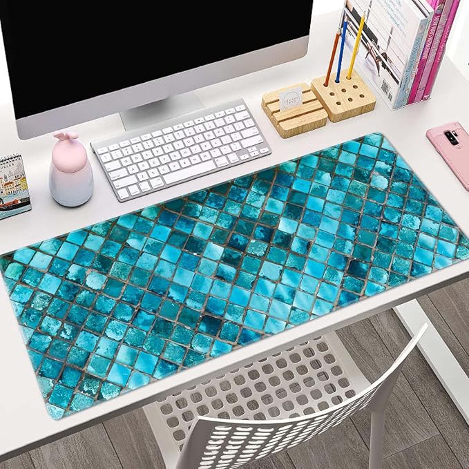 Desk Mat Large Mouse Pad, Turquoise Blue Aesthetic XL Mouse Pad Extended Full Desk Gaming Mousepad XL Long Keyboard Mouse Mat Desk Pad 31.5''X11.8'' Desk Accessories for Women Men