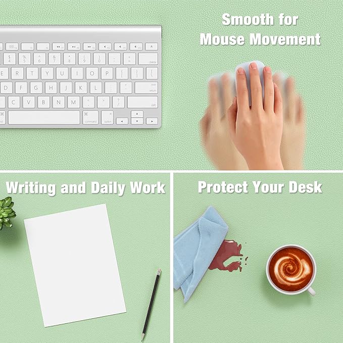 Hsurbtra Desk Pad, 30" x 14" PU Leather Desk Mat, XL Extended Mouse Pad, Waterproof Desktop Blotter Protector, Non-Slip Ultra Thin Large Laptop Keyboard Writing Mat for Office Home, Lake Green
