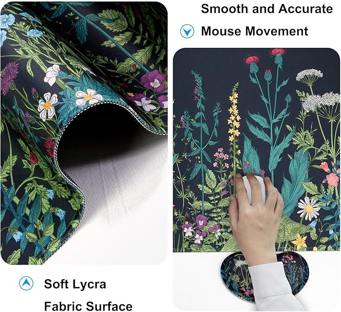 Keyboard Wrist Rest + Mouse Pad with Wrist Support + Desk Mat + Coaster 4 in 1 Set, XXL Large Gaming Mousepad Cute Ergonomic Mouse Pads for Desk Computer Laptop Office Decor-Little Flowers