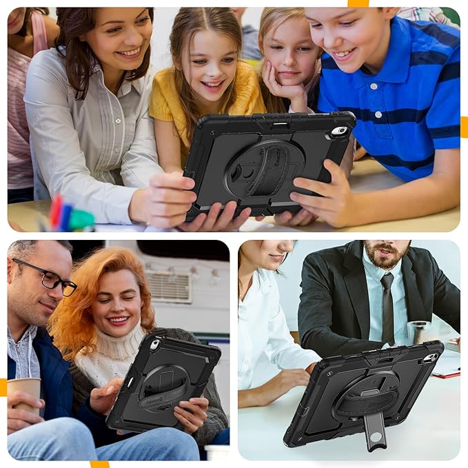 timecity for iPad Air 13 Inch Case M4 2026/ M3 2025/ M2 2024, 360° Rotating Stand, Pencil Holder & Wireless Charging, Shockproof with Screen Protector & Shoulder Strap - for Designers, Black