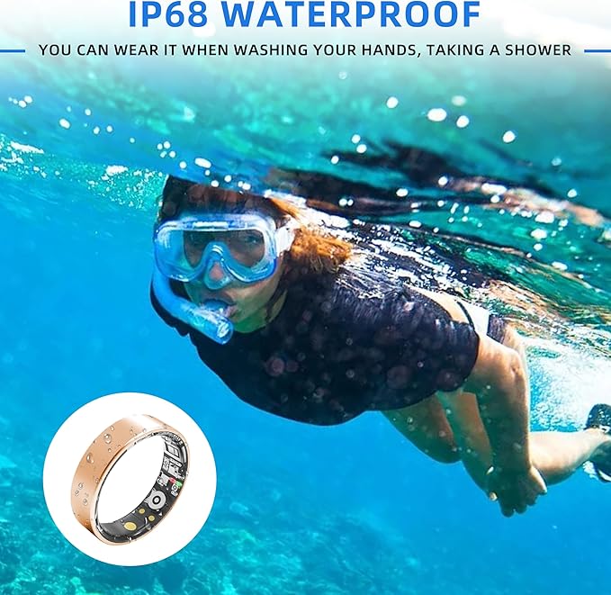 Smart Ring Health Tracking, Sleep Tracking, Heart Rate, Blood Oxygen, Blood Pressure，Fitness Ring, Activity Monitoring, 5 Days Battery, 5ATM Waterproof, No Subscription (Gold, 8#)