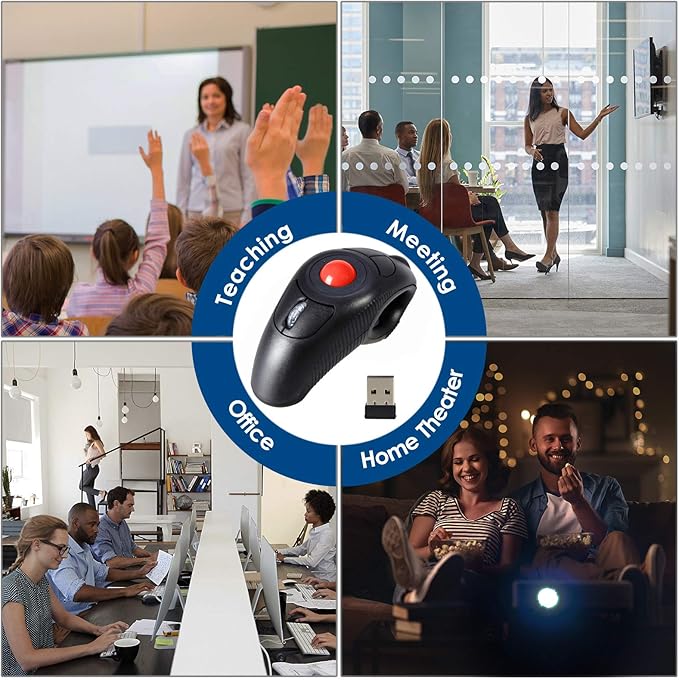 EIGIIS 2.4G Ergonomic Trackball Finger Handheld USB Wireless Mouse for PC Laptop Mac Left and Right Handed User (Black Wireless Red TrackBall)
