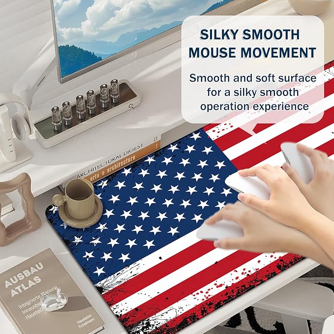 Gaming Mouse Pad - (31.5"×11.8") American Flag Large Mouse Pads for Desk - Desk Mat for Keyboard and Mouse with Non-Slip Base, Desks Pad Matfor Game/Office & Home