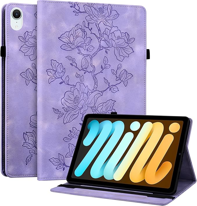 Case for iPad mini 7 (A17 Pro) Generation Case 2024, iPad mini 6 Case 2021, 8.3 inch Auto Wake/Sleep Slim PU Leather Folio Cover with Mu lti-Angle Stand and Pen Holder, Purple