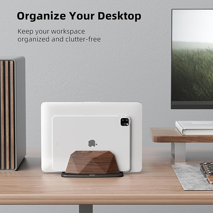 AFOOYO Vertical Laptop Stand - Walnut Adjustable Laptop Holder,Desktop Dock Compatible with All MacBook, Surface,Chromebook,Dell & More(Walnut)