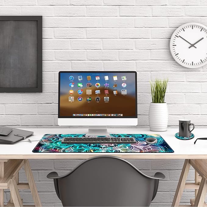 AIMSA Large Gaming Mouse Pad Extended Mouse Pad with Stitched Edge, Keyboard Mouse Mat Non-Slip Rubber Base Desk Pad 31.5x11.8 inch for Office Home Game Work, Mandala