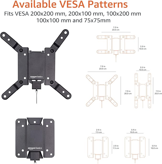 Amazon Basics Fixed Flat TV Wall Mount, Low Profile, for 12" to 40" TVs, VESA 200x200, 40 lbs Capacity, with Installation Template, Black