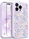 GVIEWIN for iPhone 15 Pro Case Compatible with MagSafe, [Military Grade Protection] [Screen Protector] Full Camera Protection Floral Translucent Women Magnetic Phone Case, Apricot Blossom/Purple