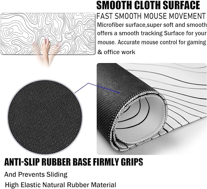 TEDNETGO Extra Large Mouse Pad, Gaming Mouse Pad, Waterproof Extra Large Mousepad with Stitched Edges, Non-Slip Base Keyboard Pad for Gamer, Office & Home, 31.5 x 15.8, Black Lines