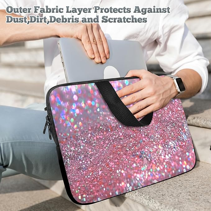 Universal Tablet Laptop Sleeve Case 10 inch, Pink Glitter Slim Carrying Case Travel Laptop Bag Durable Handbag for 7 to 10-inch Laptops/Notebook/Kids Tablet/ipad/eBook Readers