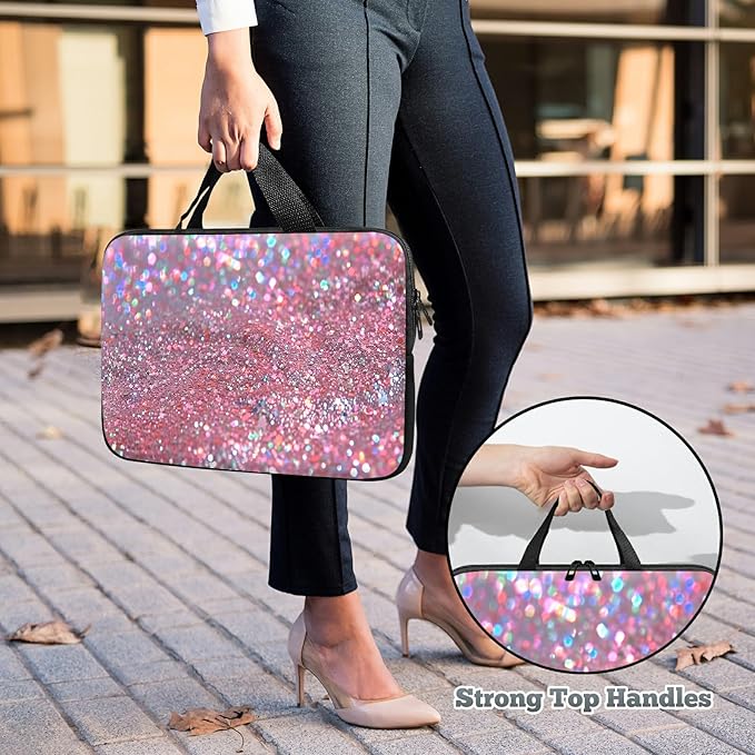 Universal Tablet Laptop Sleeve Case 10 inch, Pink Glitter Slim Carrying Case Travel Laptop Bag Durable Handbag for 7 to 10-inch Laptops/Notebook/Kids Tablet/ipad/eBook Readers