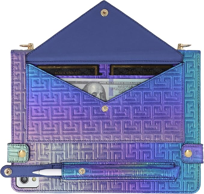 Shiny Case for iPad 9th 8th 7th Gen 10.2"/iPad Air 2019/iPad Pro 10.5, Techcircle Crossbody Iridescent Folio Stand Wallet Case with Pencil Holder+Card Slots+Hand Strap+Shoulder Strap, Shiny Indigo