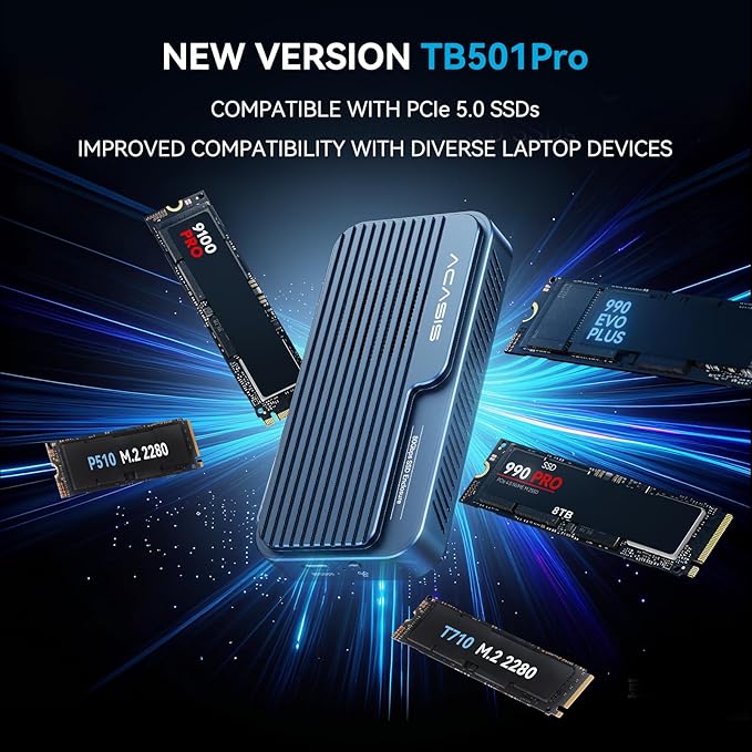 ACASIS 80Gbps M.2 NVMe SSD Enclosure, with Cooling Fan, Compatible with Thunderbolt5/USB4 V2.0, Back Compatible with Thunderbolt4/USB4 V1.0, USB3.2/3.1/3.0 (TB501 Pro)(Phantom Gray)