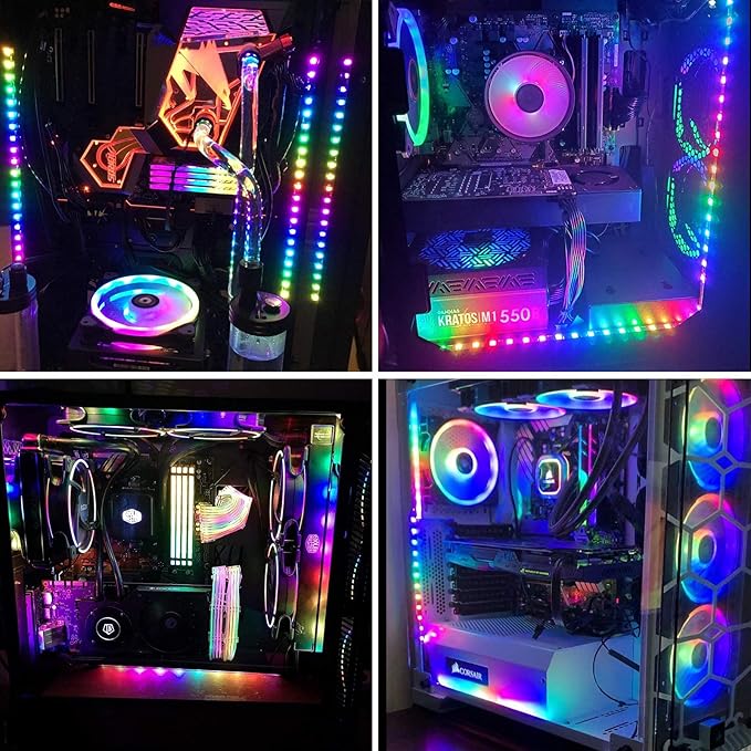 BTF-LIGHTING WS2812B IC PC Light Strip 2PCs 19in Individually Addressable for 5V 3Pin LED Headers for Asus Aura, Gigabyte RGB Fusion, MSI Mystic Light