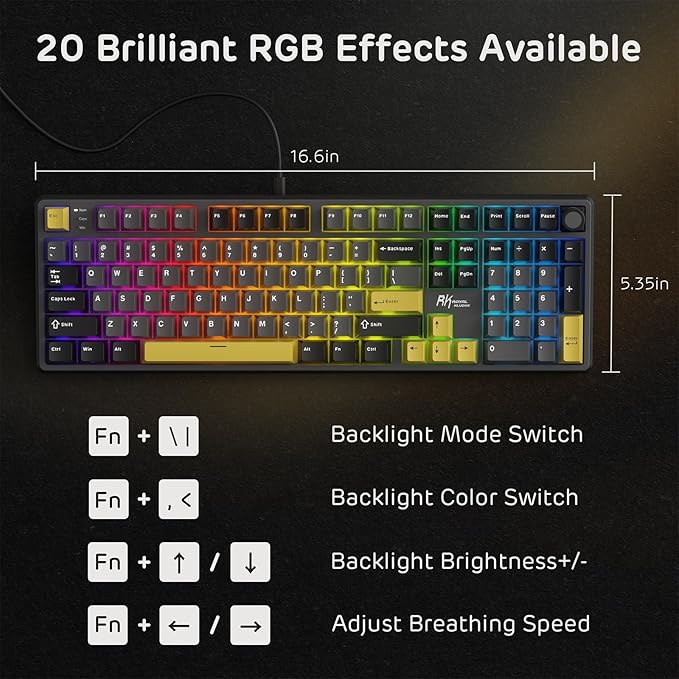 RK ROYAL KLUDGE X104 Full Size Mechanical Keyboard, Wired Creamy Gaming Keyboard with Number Pad and Knob,104 Keys Computer Keyboard Silent Switch,RGB Backlit,Online Software for Wins/Mac