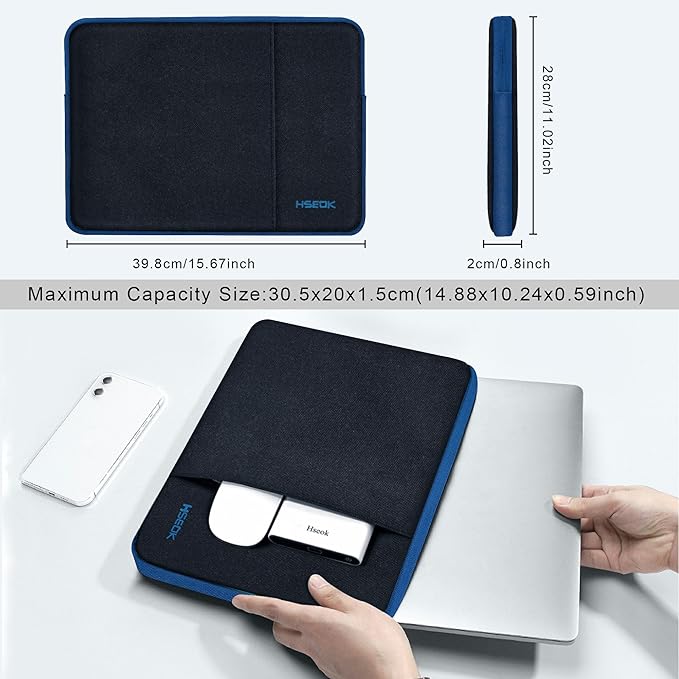 Hseok Laptop Sleeve 15.6 16 inch Case Compatible with MacBook Neo 16, MacBook Pro 16" M5/M4/M3/M2/M1, MacBook Air Pro 15", XPS 16, Most 15" 15.6" 16" Notebooks,Black&Blue