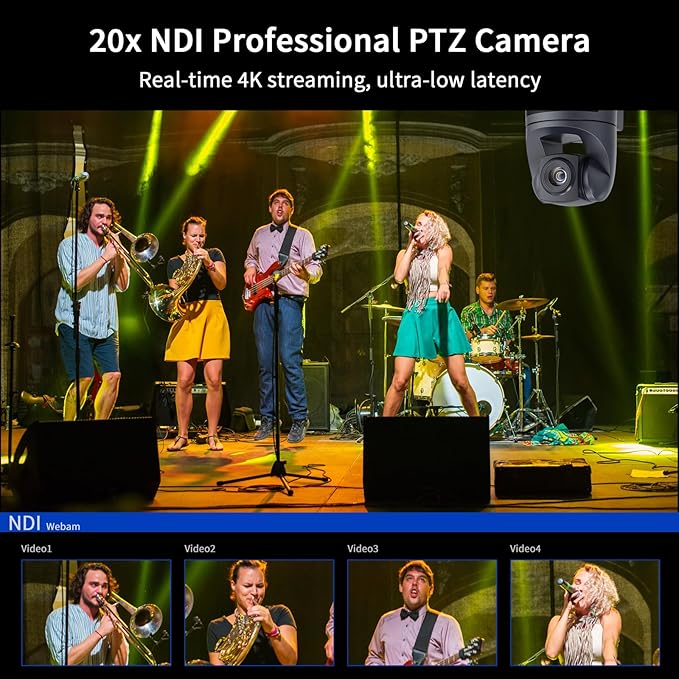 4K NDI PTZ Camera 20X, HDMI USB LAN Outputs Video Conference Camera Webcam for Church Worship/Events Services/Education,Works with Zoom,Skype,OBS