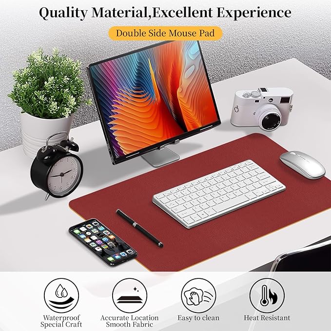 Bloss Red Leather Desk Mat Protector,Large Mouse Pad,Dual-Side Use Mouse Pads,Office Desks Mats,Laptop Protector Desks Mat,Waterproof Dual-Side Desk Keyboard/Writing Pad for Office/Home.23.6"x 13.8"