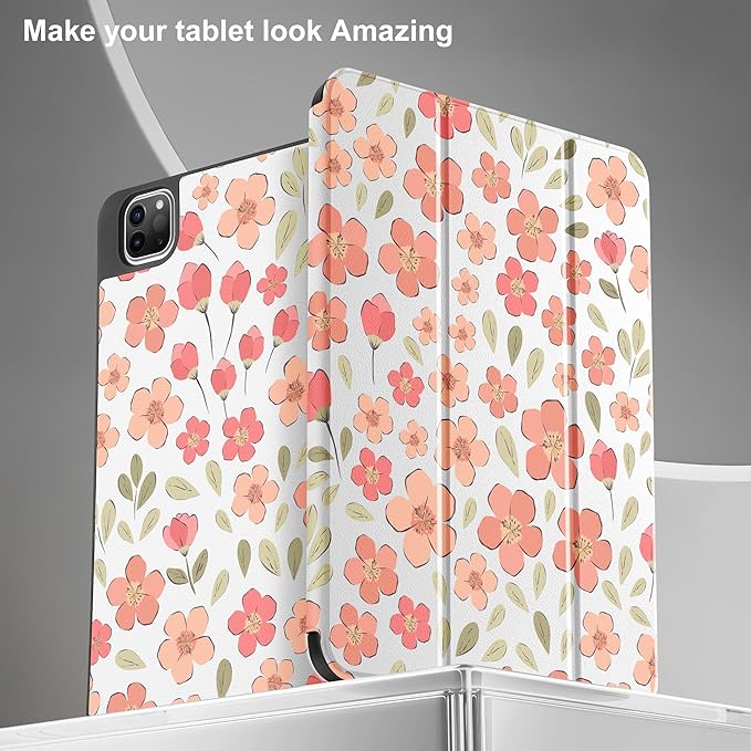 May Chen Case for iPad Pro 11 inch (4th, 3rd, 2nd & 1st Gen) 2022 2021 2020 2018,Trifold Stand with Auto Wake/Sleep Soft TPU Protective Stand Back Cover, Pink Small Flowers