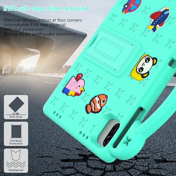 AKABEILA Compatible with Honor Pad X8a 2024/Infinix Xpad 11 inch 2024 Tablet Case, Kids Friendly Universal Lightweight Shockproof Protective Case with Shoulder Strap & Stand Handle Mint Green