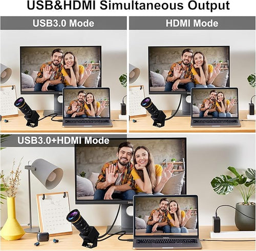 10X Optical Zoom 60fps HDMI USB3.0 Camera 4K High Speed H.264 Simultaneous Output PC Webcam Plug and Play for Computer Security Industrial Live Streaming CCTV Projector
