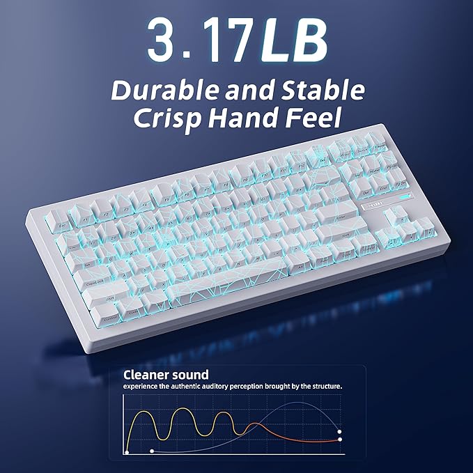 ZORNHER ZH870 Wireless Gaming Mechanical Keyboard,80% White Gaming Keyboard with White Spider Web IMD PC Keycaps,Creamy Sounding Linear Switches,Hot-Swappable,RGB Backlit