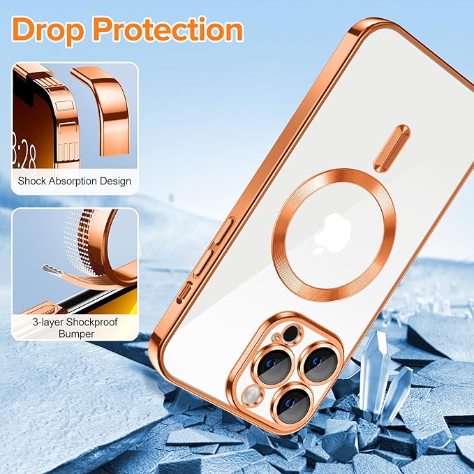 Hython Magnetic Clear for iPhone 13 Pro Max Case with Camera Lens Protector [Compatible with MagSafe] Plating Edge Slim Soft TPU Cover Protective Phone Case for iPhone 13 Pro Max 6.7", Orange