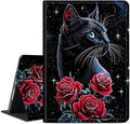 for Amazon Kindle Fire HD 8 & HD 8 Plus(12th/10th Generation, 2024/2022/2020 Release) 8" Tablet Case, Slim Kickstand Stand Leather Smart Cover with Auto Wake/Sleep, Red Rose Cat Black